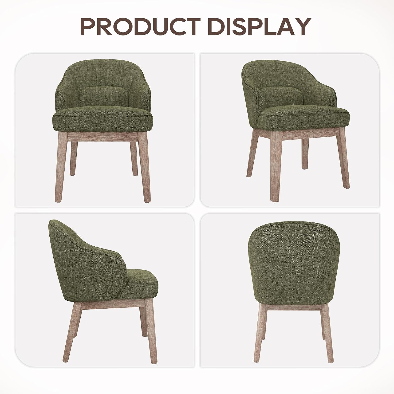 MALOL Dining Chairs Set of 6 with Lumbar Support,Fabric Upholstered Kitchen Chairs with Wooden Legs,Green