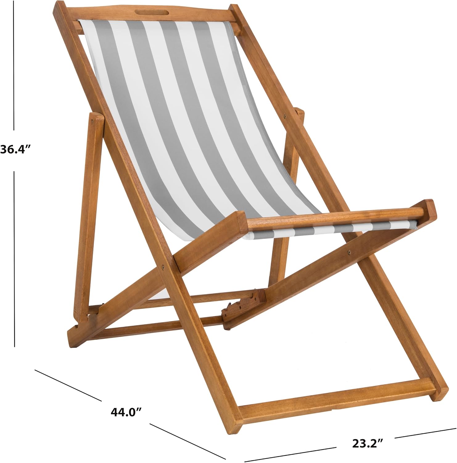 SAFAVIEH Outdoor - Loren Folding Sling Chair Set of 2 - Brown & Grey Stripe - Solid Wood Frame - Portable Bistro Design - Ideal for Patio, Poolside, Backyard, 24" W x 43" D x 25" H (PAT7040B-SET2)