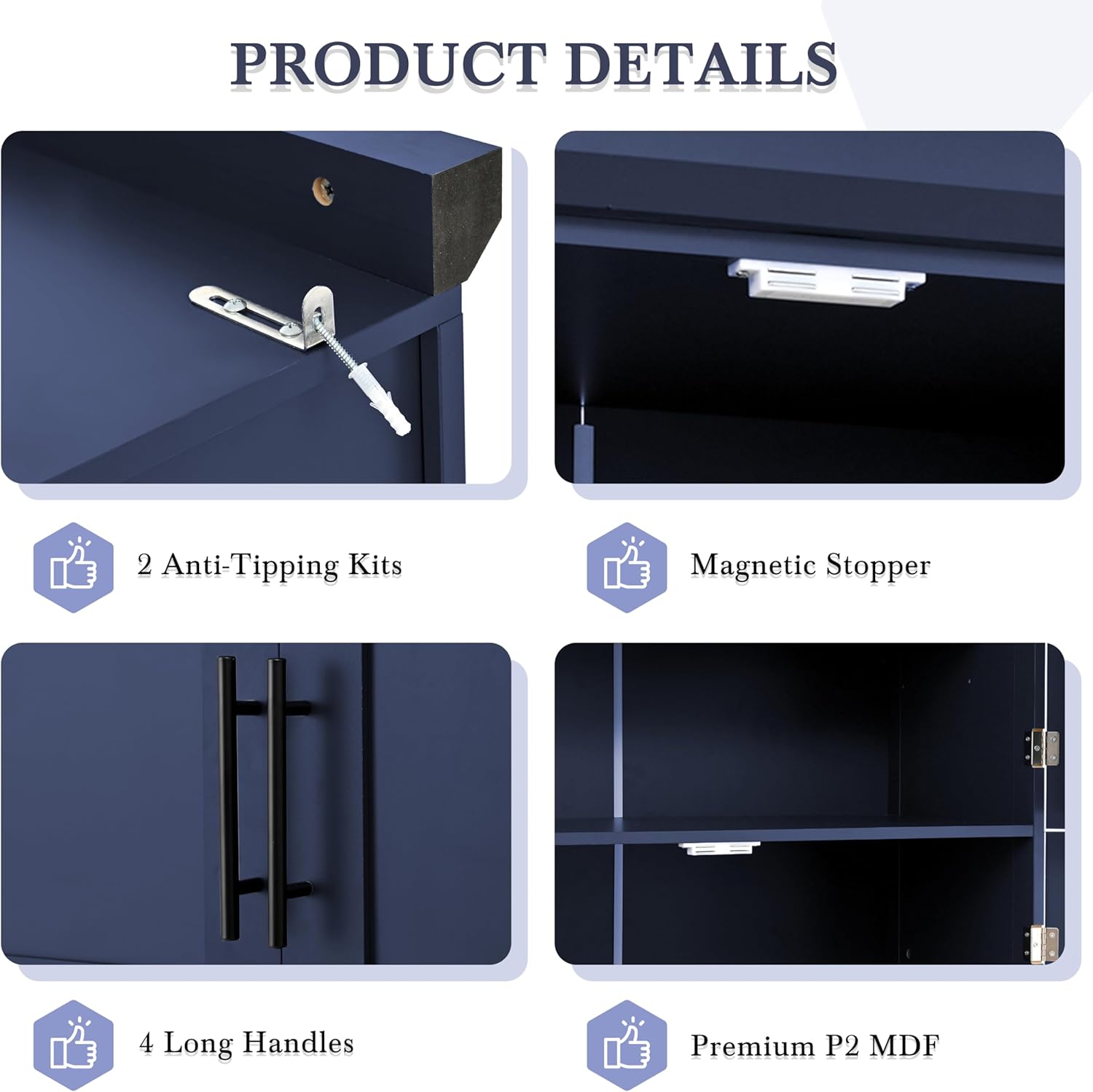 roomfitters 71 Inch Freestanding Kitchen Pantry with 8 Pull-Out Trays and Door Shelves, Shaker Cabinet, Blue