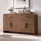 59" Sideboard Buffet Cabinet with Storage, Curved Sideboard Cabinet＆ Adjustable Shelves, FSC-Certified Wooden Board Modern Credenza Buffet Table Console Cabinets (Dark Burl)