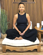 Handcrafted Wooden Meditation Chair with Woven Seagrass Seat, 30 x 28 x 18 inches (Stone)