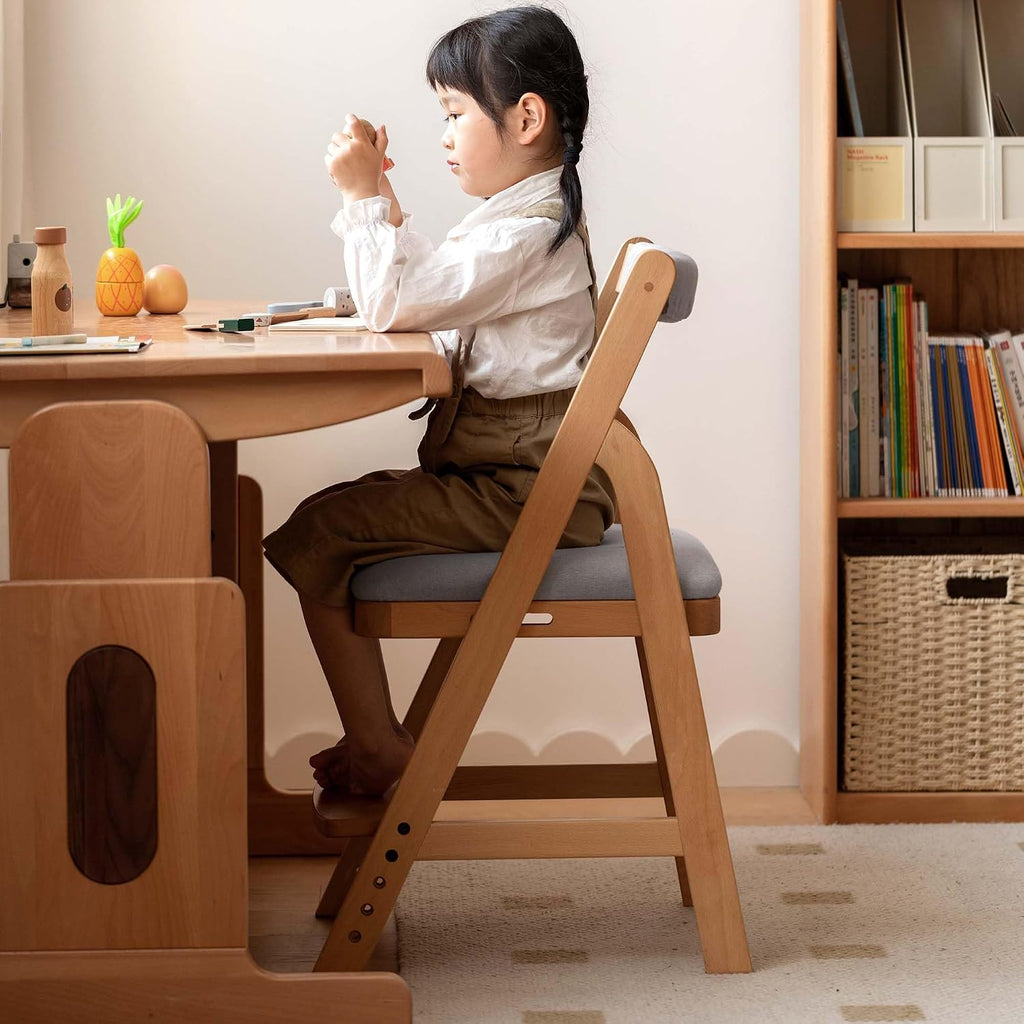 YESWOOD Solid Wood Kids Study Chair, Height Adjustable Chidren Student Chair with Removable Seat Cushion and Backrest, Wooden Chair for Home Office, Living Room, Bedroom, Study (Fabric Grey)
