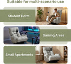 360° Swivel Floor Gaming Chair Linen Folding Chaise Lounge Chair Adjustable Cozy Sofa Chair with Armrests, Phone Holder & Padded Cushion, Ideal for Living Room, Bedroom (Grey)