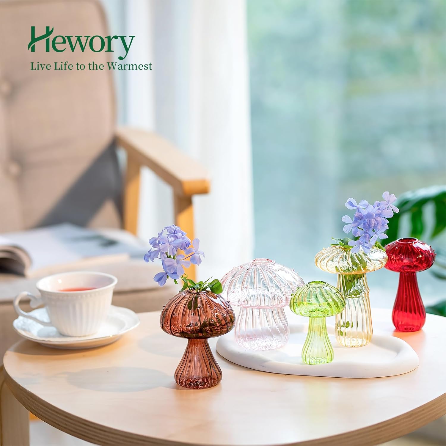 Hewory Glass Mushroom Vase for Flowers, 5pcs Colored Small Bud Flower Vases Unique, Mushroom Propagation Hydroponic Vases, Funky Cottagecore Decor for Home Room Kitchen Office Windowsill Decorations | Propagation Vases, Mushroom Decor, Gifts for Plant