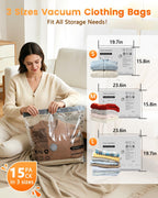 15 Pack Vacuum Seal Bags for Clothing Travel with -60KPa Rechargeable Wireless Pump, Space Saver Compression Vacuum Storage Bags in Multiple Carry-On Sizes for Luggage, Suitcase and Seasonal Storage