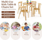 Costzon Kids Table and Chair Set, 5-Piece Wooden Activity Desk Set w/Toy Bricks, Classroom Playroom Daycare Furniture for Playing, Drawing, Reading, Bentwood Toddler Table and Chairs (Natural)