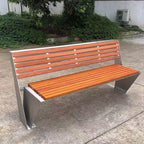 Patio Benches for Outdoors Outdoor Stainless Steel Park Bench Solid Wood with Backrest Leisure Seat Square Courtyard Long Row Chair Garden Benches for Outdoors
