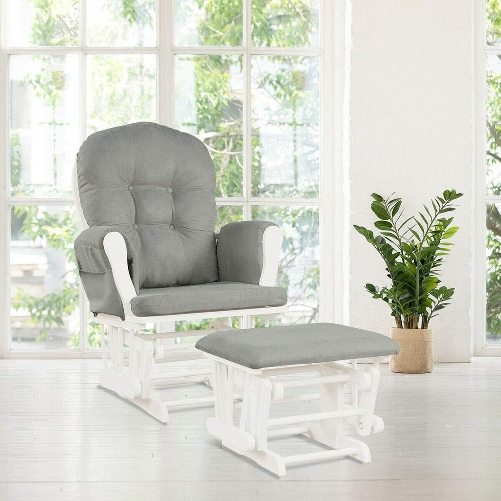 Nursery Rocking Chairs Nursery Glider Rocking Chair Wood Baby Rocker with Ottoman Cushion Upholstered Nursing Chair with Padded Arms (Light Gray)