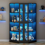 Gyfimoie Corner Display Cabinet with Multi-Color LED Lights, Modern Curio Cabinet with Glass Doors, 4 Tier Glass Display Case for Toys, Books & Other Collectibles