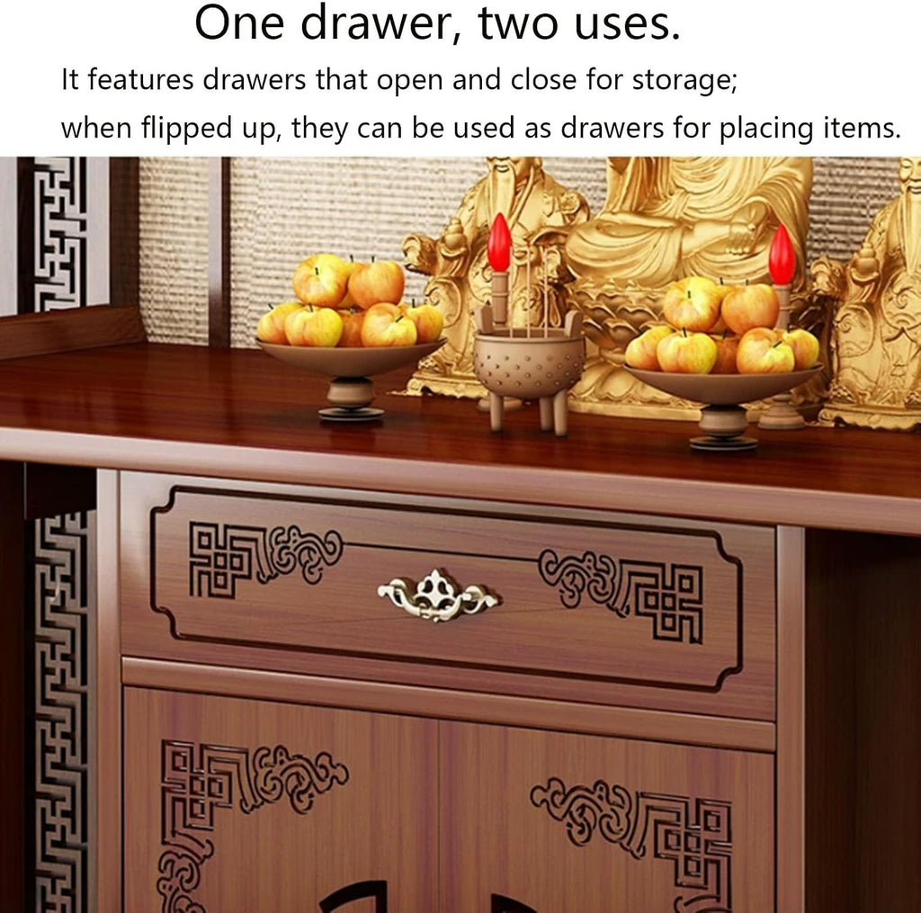Household Bamboo Buddhist Altar Table, Chinese Style Buddhist Shrine, Personal Buddhist Altar/Shrine, with Storage Function and Drawers, Suitable for Home, Office, or Temple Use. 140cm/55.1in
