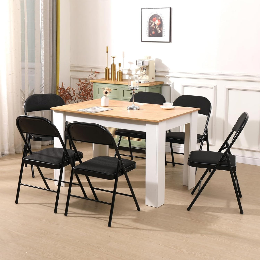 6 Pack Folding Chairs Metal Chairs Set with Padded Seats and Back, Padded Folding Chair for Home Office Wedding Party, Indoor and Outdoor Events, Set of 6 (Black-Fabric, 6 Pack)