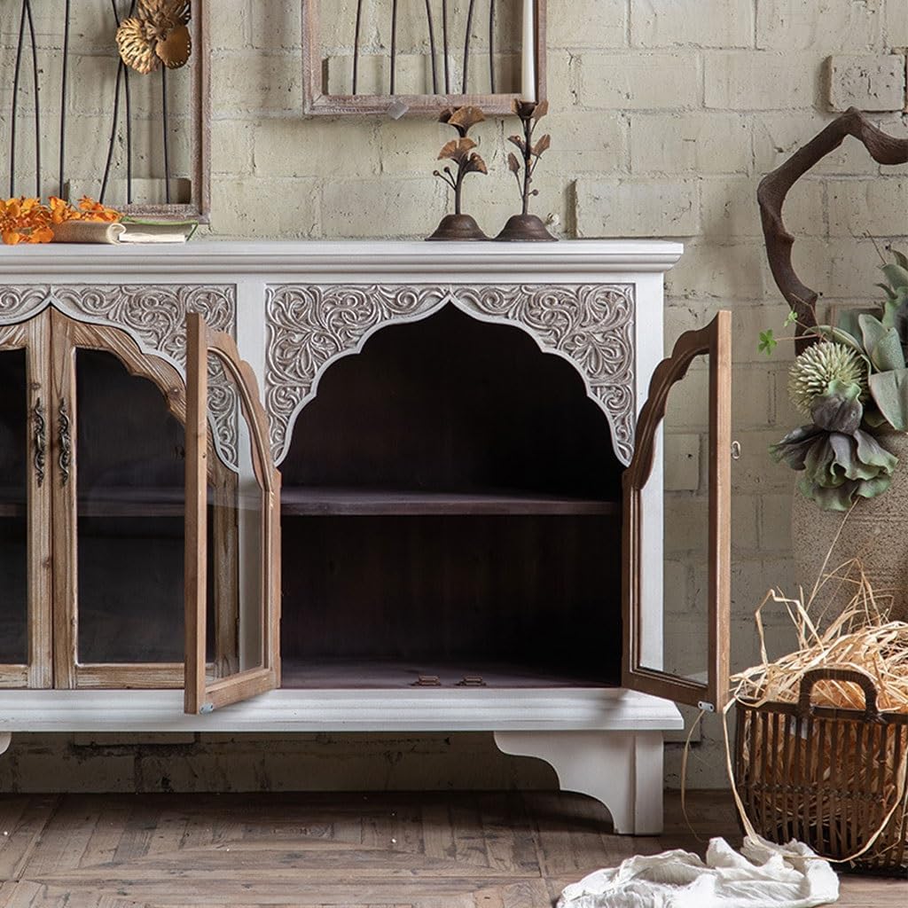 Entryway Cabinet Retro Old Carved Glass Door Dining Sideboard Living Room Porch Cabinet Home Simple Storage Cabinet Sideboard Storage Cabinet