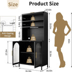 BECHEAO 5 Tier Metal Kitchen Pantry Storage Cabinet with LED Sensor Light, 66" Tall Food Pantry Cabinet, DIY Pegboard, Adjustable Shelves, Microwave Stand & Coffee Bar with Storage for Kitchen, Black