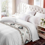Turquoise Beige Boho Bed Runner King Size, Vintage Ethnic Tribal Southwestern Bed Scarf Protector Slipcover for Bedroom Wedding Room Hotel, Bedding Runner Throws for Foot of Beds 94"x20"