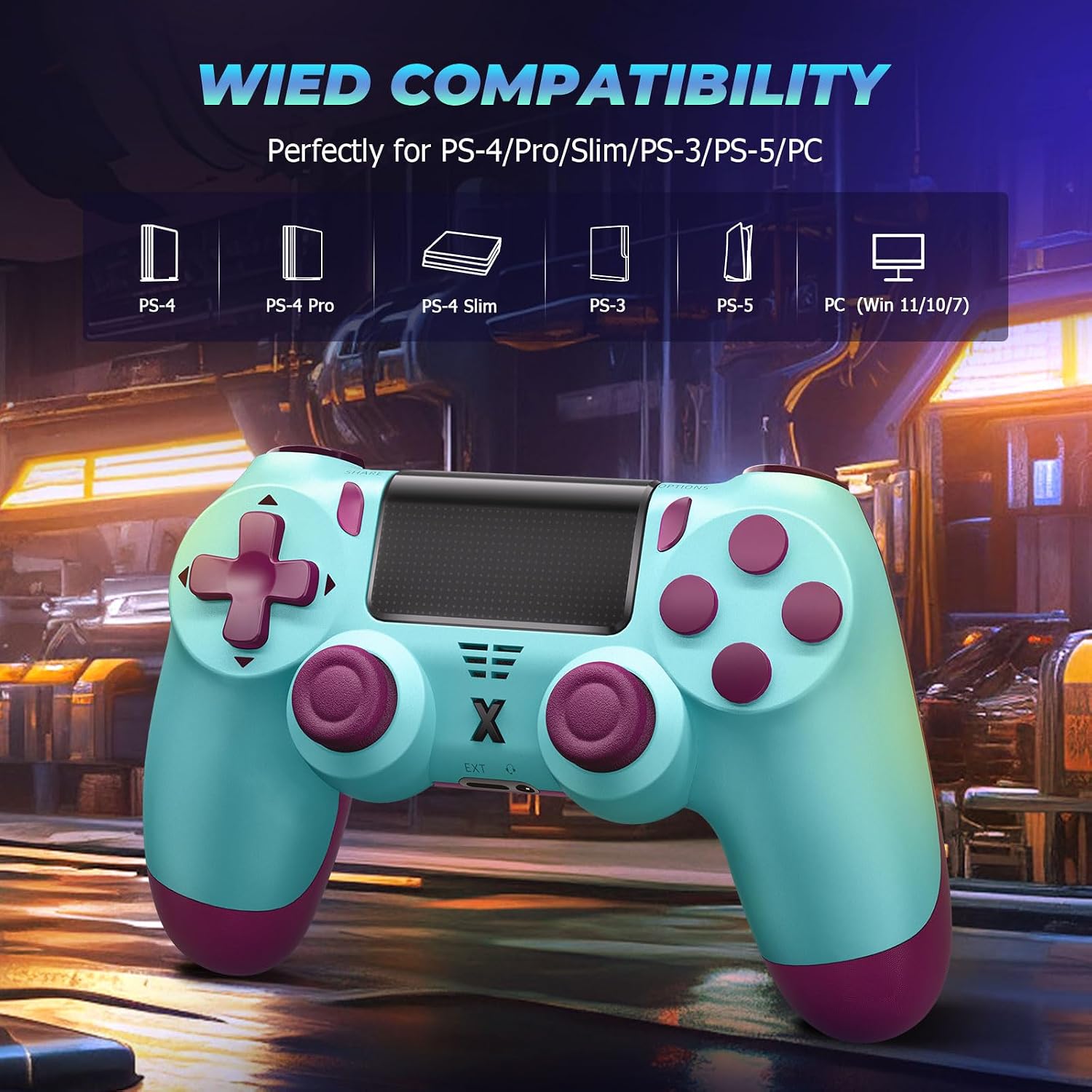 Puiseno Wireless Controller for PS-4, Dual Vibration Game Joystick/Motion Sensing/Touchpad/Speaker/3.5mm Audio Jack Headphone, Upgraded Six-Axis Sensor, Compatible with PS4/Slim/Pro Console/PC (Berry Blue)