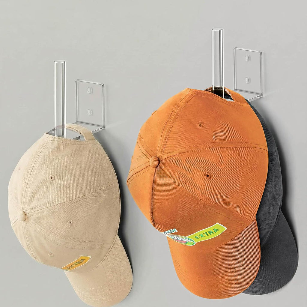 Clear Acrylic Baseball Cap Organizer (2 Pack) - Floating Hat Rack Display Holds 10-15 Hats, L-Shaped Hat Hanger with Adhesive & Screws, Hat Storage for Wall, Door, Closet Decor
