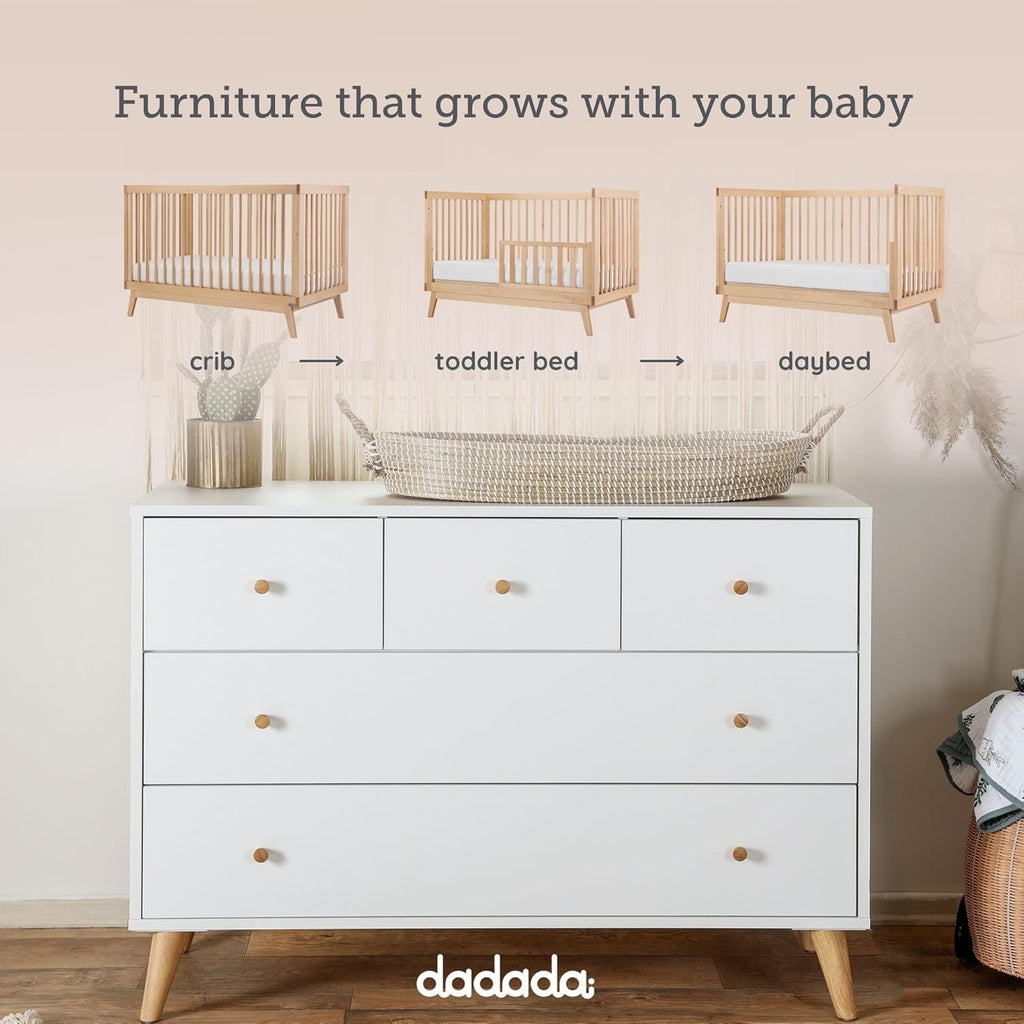 dadada Baby Harmony Set, Nursery Furniture Set. Baby Crib and Dresser Combo. Soho 3-in-1 Convertible Crib and Austin 5 Drawer Nursery Dresser. Natural Beechwood