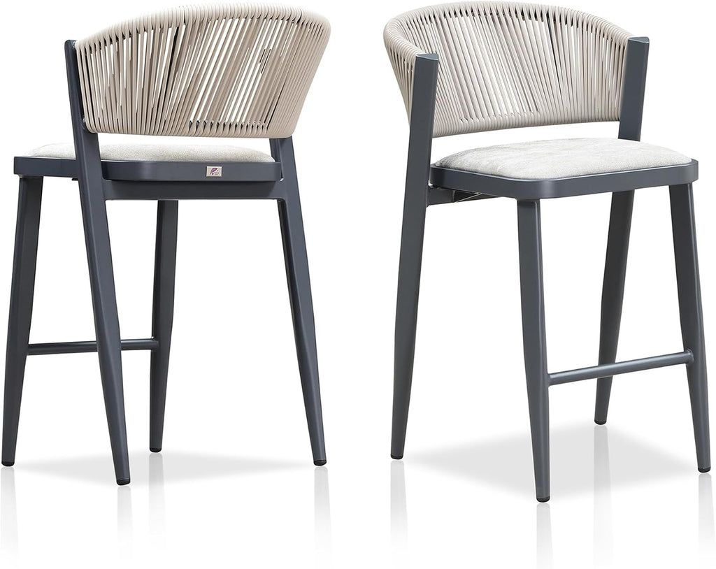 PURPLE LEAF Counter Height Bar Stool Set of 2 Patio Bar Stools Bar Height Stools Contemporary Wicker Barstools for Garden Lawn Grey Island Chair