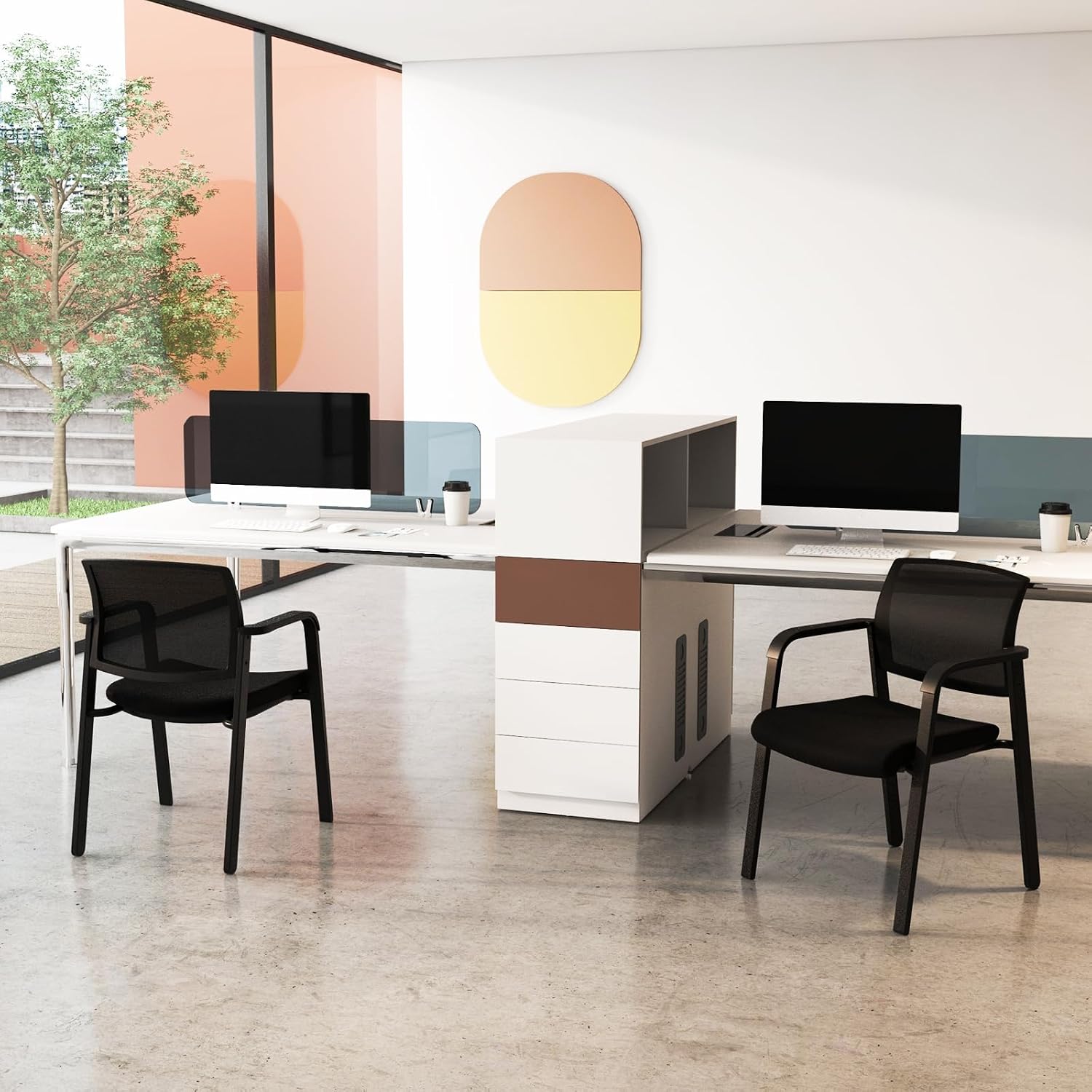 Tangkula Set of 4 Conference Room Chairs, Stackable Office Guest Chairs with Upholstered Seat, Mesh Backrest & Armrests, Waiting Room Chairs for Office, School, Lobby, Black