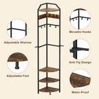 X-cosrack Corner Hall Coat Tree Freestanding with 10 Movable Hook, Shelf-Adjustable Coat Rack Stand for Purse, Hat, Bag and Shoe, Narrow for Small Space Living Room Bedroom Office Entryway Storage