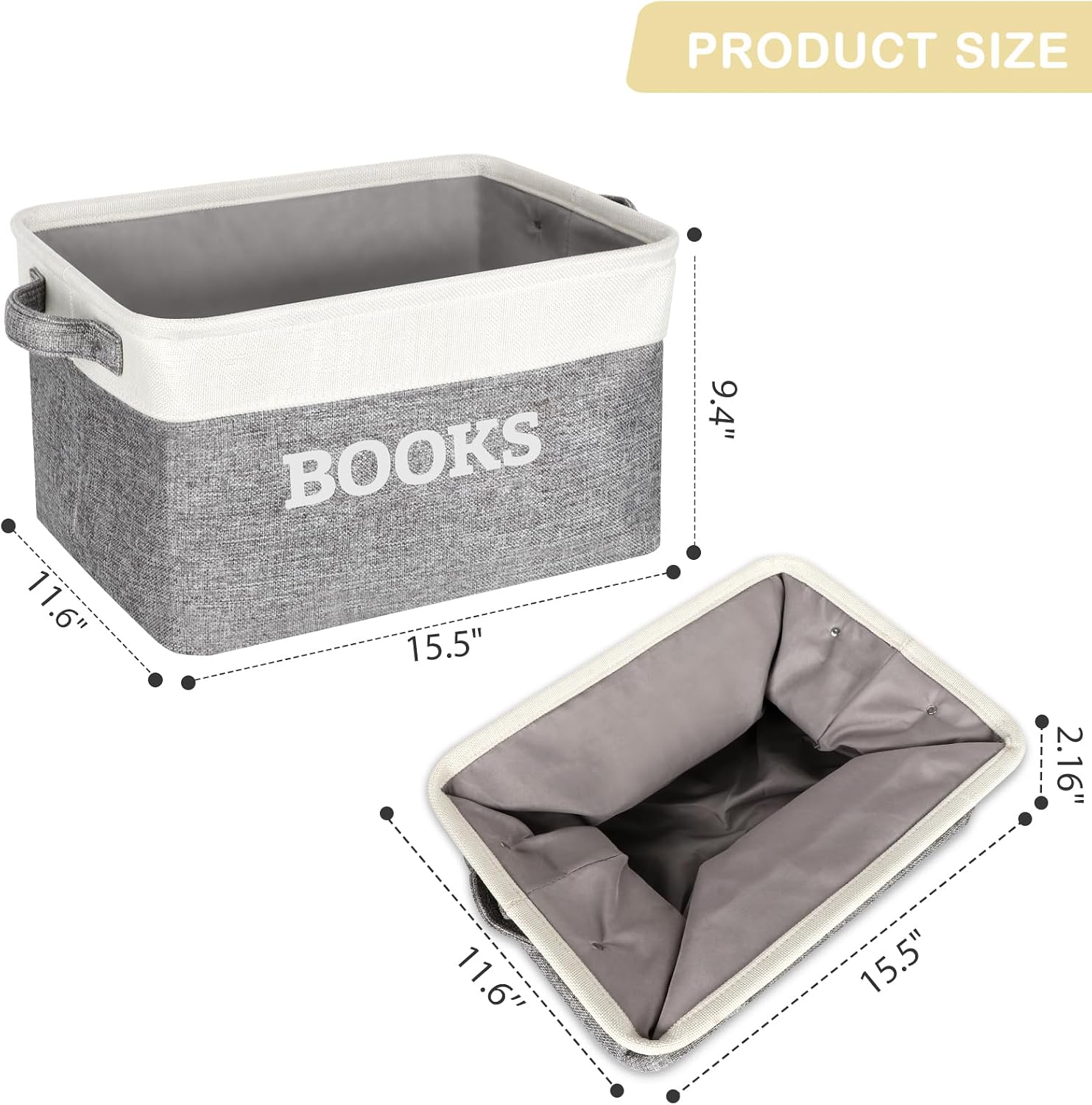 Lukeline Book Storage Baskets for Organizing, 15.5 x 11.6 x 9.4 Storage Basket for Books Cookbook and Recipe, Collapsible Storage Bin, Decorative Baskets for Home, Shelves, Classroom (BOOKS)