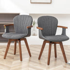 LUNLING Swivel Dining Chairs, Mid Century Modern Gray Fabric+Faux Leather Kitchen Chairs with Arms,Bamboo Legs Side Chairs No Wheels,Accent Chair for Dining Rooms and Offices,Gray Fabric,1PCS