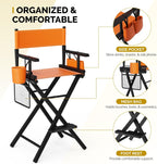 OmySalon Director's Chair 31" Height Folding Portable w/Storage Pouch & Footrest, Makeup Artist Chair for Salon, Events, Mobile, 250lb Capacity, Black Wood Frame & Orange Canvas Seat