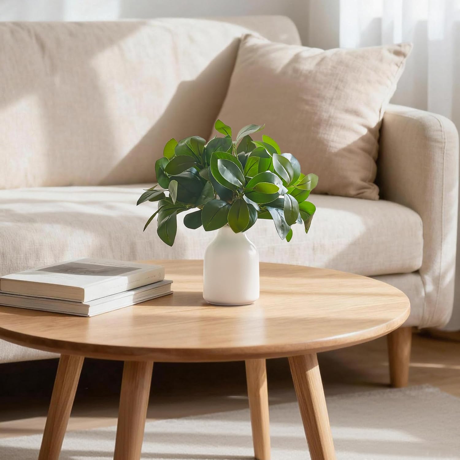 Dahey 10 Inch Fake Plants in Small White Ceramic Vase Realistic Artificial Faux Plants Indoor Modern Farmhouse Table Centerpieces for Bathroom Kitchen Shelf Living Room Home Greenery Decor
