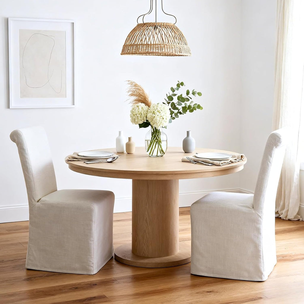 chairus Slipcovered Parsons Dining Chairs Set of 4, Upholstered Dining Room Chairs with Washable Linen Cover & High Back, Modern Farmhouse Wooden Side Kitchen Chairs, Cream White