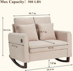 HOMREST Upholstered Oversize Rocking Chair, Nursery Rocking Chair with High Back and Side Pocket USB Port, Double Wide Rocker Armchair with Rubber Wood Legs for Living Room, Bedroom, Nursery, Beige