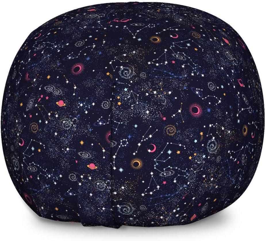 Lunarable Constellation Storage Toy Bag Chair, Star Clusters Galaxies and Planets Astrology Themed Abstract Illustration, Stuffed Animal Organizer Washable Bag, Large Size, Space Blue