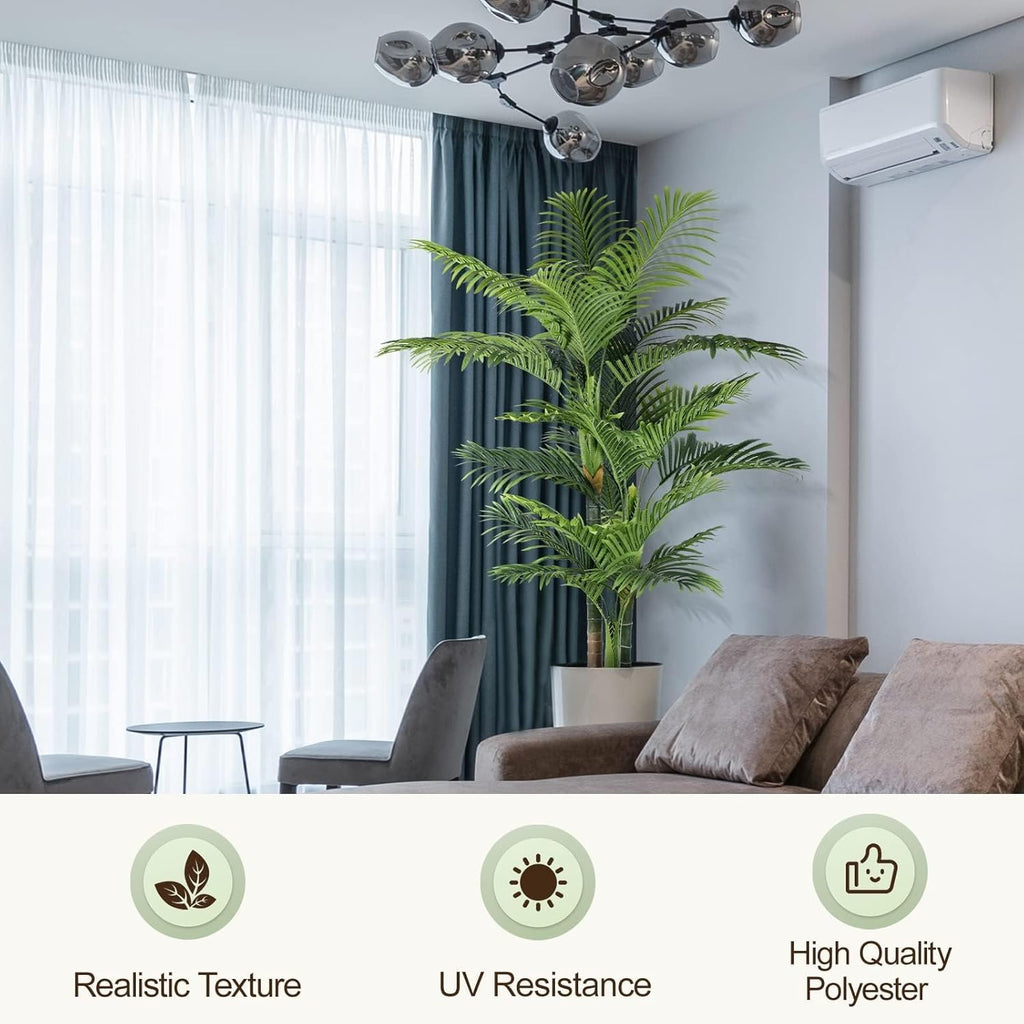 6ft Tall Triple Golden Cane Palm Artificial Tree Large Tropical Palm Tree UV Resistant Fake Plant in Pot for Indoor Outdoor Big House Living Room Outside Patio Office Home Decor 1Pack