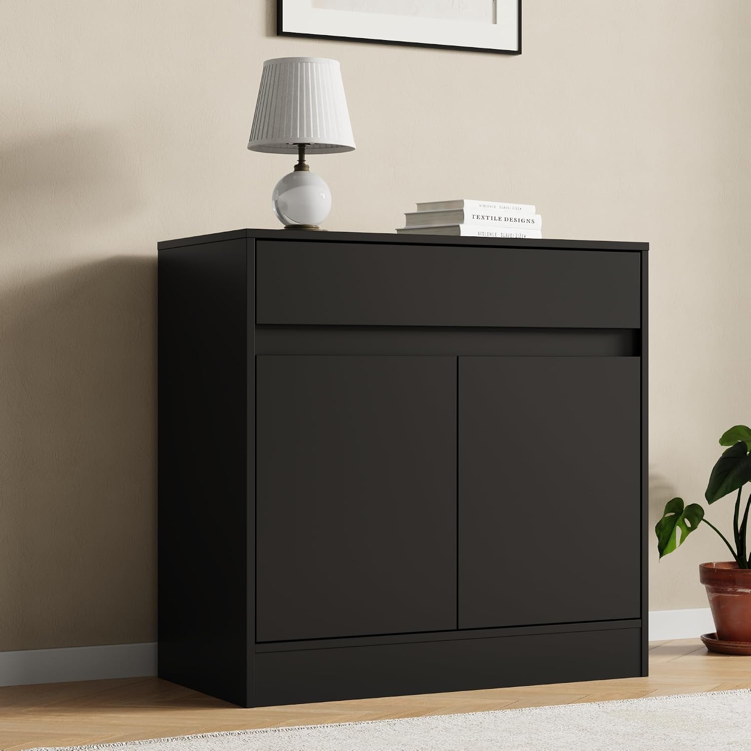 Housoul Buffet Cabinet (Set of 2), Coffee Bar Cabinet with 2 Doors and Drawer, Modern Sideboard Buffet with Adjustable Shelves for Kitchen, Living Room, Black