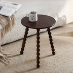 Round Bobbin Leg Table Smooth Rounded Edges Bobbin Leg Side Table Anti-Slip Feet Vintage Design Nightstand for Living Room, Bedroom, Walnut