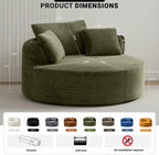 ivoros Oversized Round Lounge Chair Indoor, Corduroy Upholstered Deep Seat Cloud Circle Sofa Chair, Fluffy Boneless Sleeper Chair for Reading & Lounging, No Assembly Required (Green)