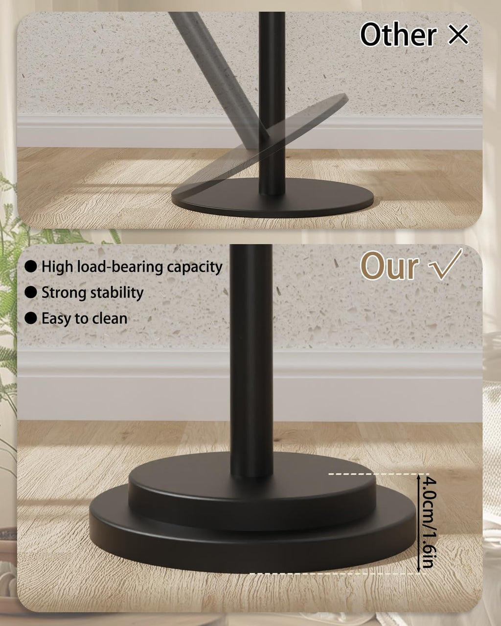 Small Side Table, Height Adjustable Nightstand, Square Indoor Metal Plant Stand, for Living Room, Bedroom, Office, Bathroom, 1 Pack, White, GBZ001RW-1