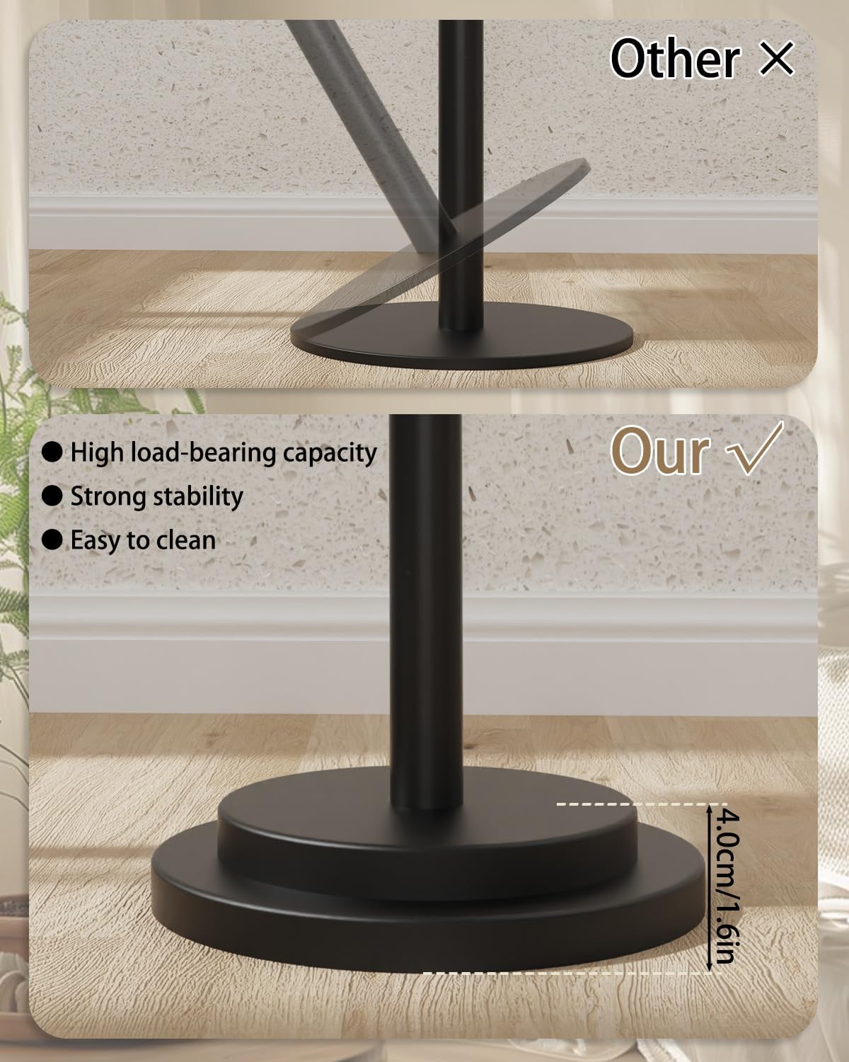 Small Side Table, Height Adjustable Nightstand, Square Indoor Metal Plant Stand, for Living Room, Bedroom, Office, Bathroom, 1 Pack, Dark Brown, GBZ001RZ-1