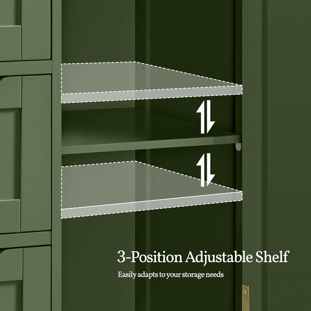 Yaheetech Bathroom Storage Cabinet, Storage Organizer with 1 Door and 3 Drawers, Adjustable Shelf, Free-Standing Floor Cabinet Cupboard for Kitchen/Living Room/Bathroom, Green