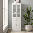 Maykoosh Glass Door Pantry Cabinet - White Kitchen Storage - Adjustable Shelves - Modular Design
