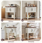 SAVOR LIFE Farmhouse Coffee Bar Table with 2-Door Cabinet, Kitchen Storage Cabinets with Open Shelf, Coffee Station for Dining Room, Kitchen, Hallway, Living Room, White
