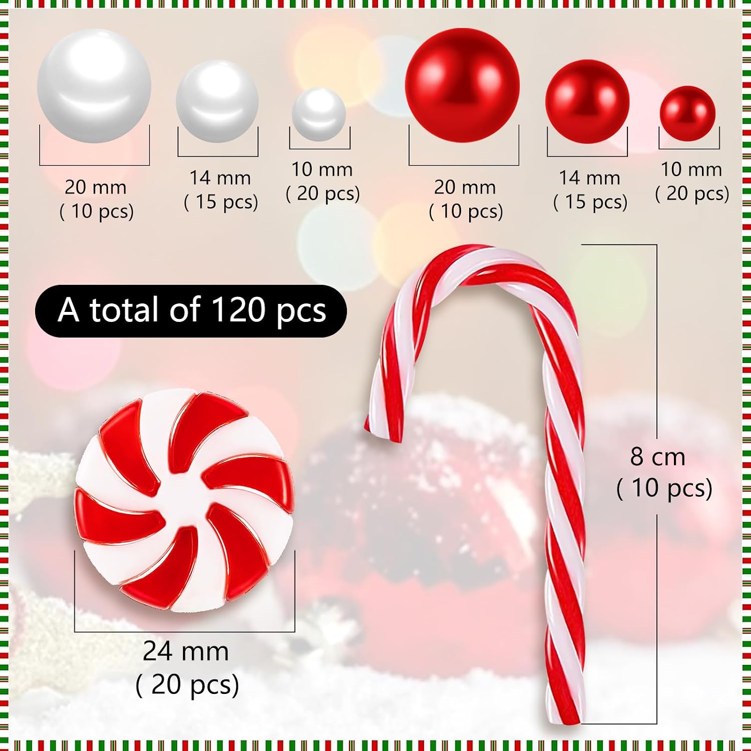 120Pcs Christmas Vase Filler, White and Red Candy Cane Decor, Christmas Floating Vase Fillers for Home Table Centerpieces Decorations