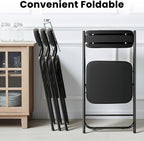 4 Pack Black Padded Folding Chairs with PU Leather Cushion and Backrest, Upholstered Foldable Dining Chair with Metal Frame for Indoor Outdoor Party Wedding Office Events, 380lbs Capacity