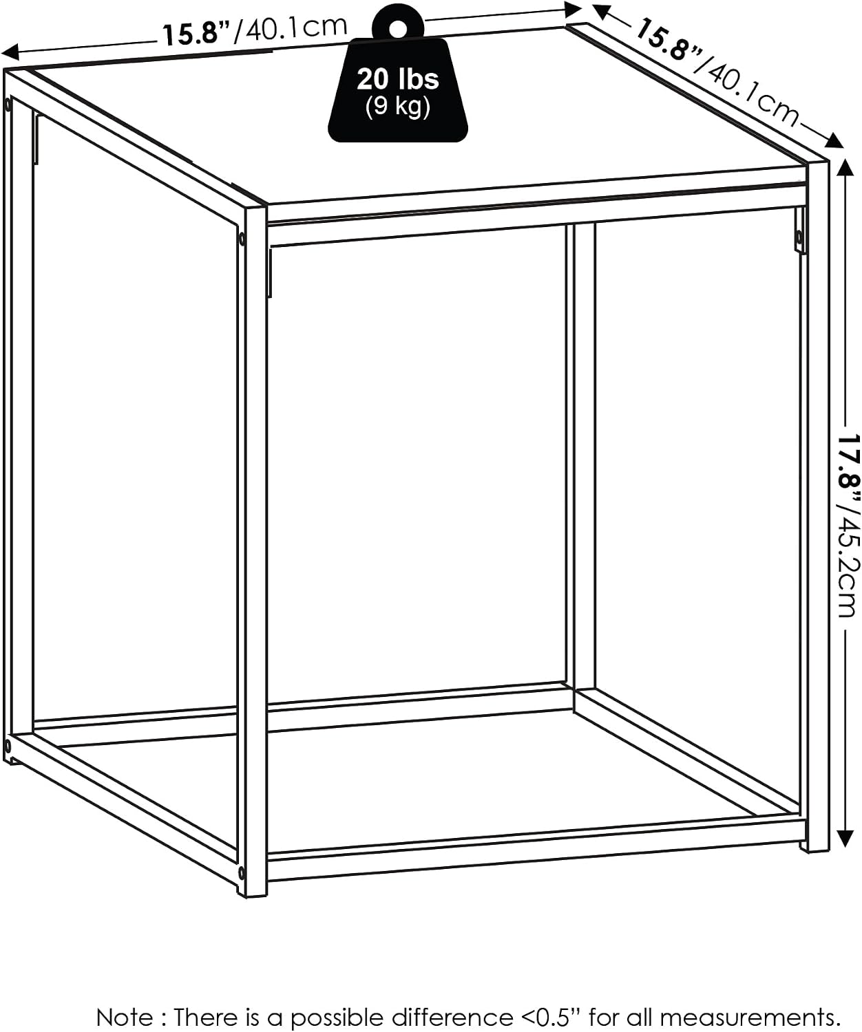 Furinno Camnus Side Table, White End Table with Metal Frame, Square Open Frame Night Stand, Bedside Table, Easy Assembly, for Living Room, Bedroom, Plain White