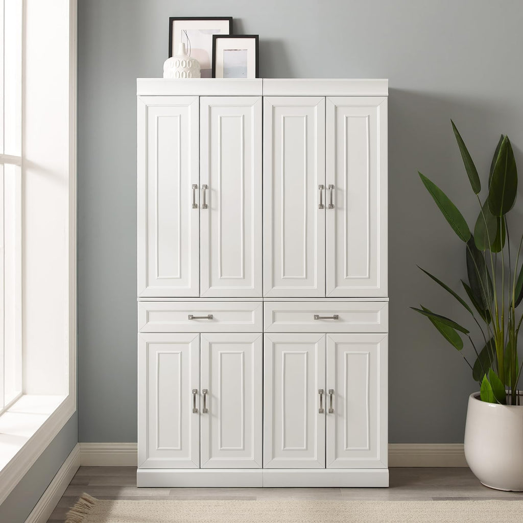 Maykoosh Pantry Cabinets - 2 Piece Kitchen Storage Organizer, White Finish