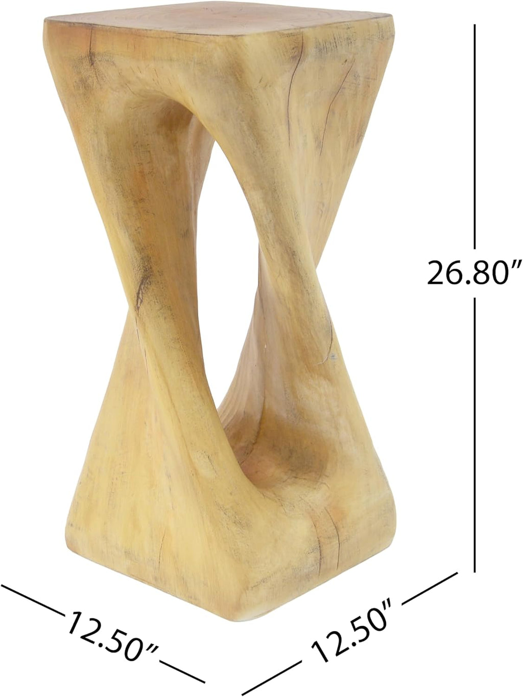 WILLIAMSPACE Side Table Hollow End Table with Unique Twist Shape, Modern Magnesium Oxide Patio Garden Accent Stool Table for Indoor & Outdoor, No Assembly, 12.5" × 26.8" H, Natural