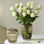 Lvases Amber Bubble Textured Nordic Modern Clear Glass Flower Vase | Minimalist glass vessel for fresh cut floral arrangement, table center decor for living room dining shelf indoor home display