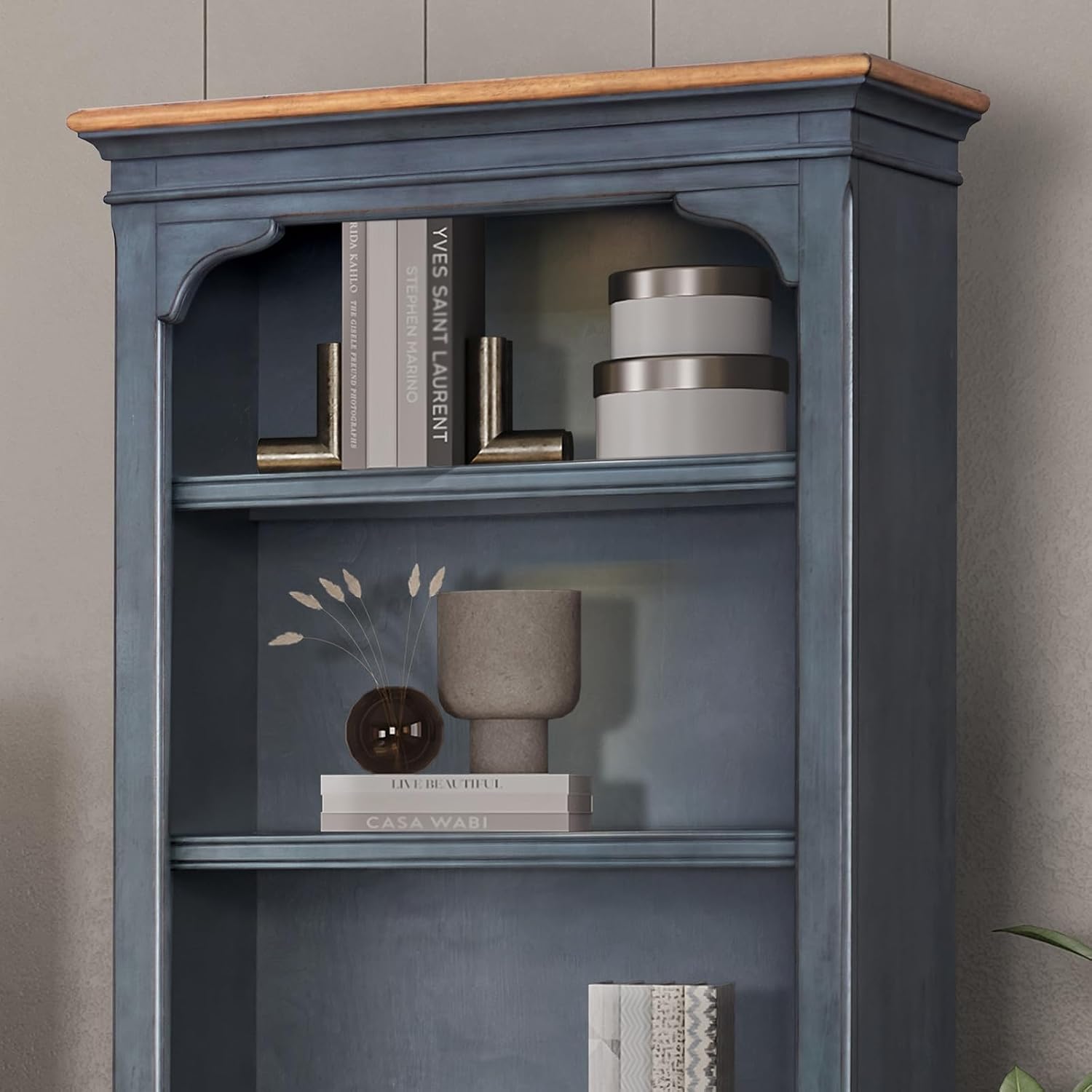 84" High Kitchen Sideboard, Wooden Storage Cabinet, No Assembly Required, with 4 Shelves and 2 Panel Doors, Corduroy Blue Finish, for Kitchen, Dining Room, Living Room, Blue