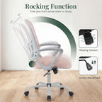 Home Office Desk Chair, Ergonomic Mid-Back Mesh Computer Chair with Comfortable Lumbar Support, Height Adjustable Swivel Task Chair with Fixed Armrest for Adults, Student, Pink