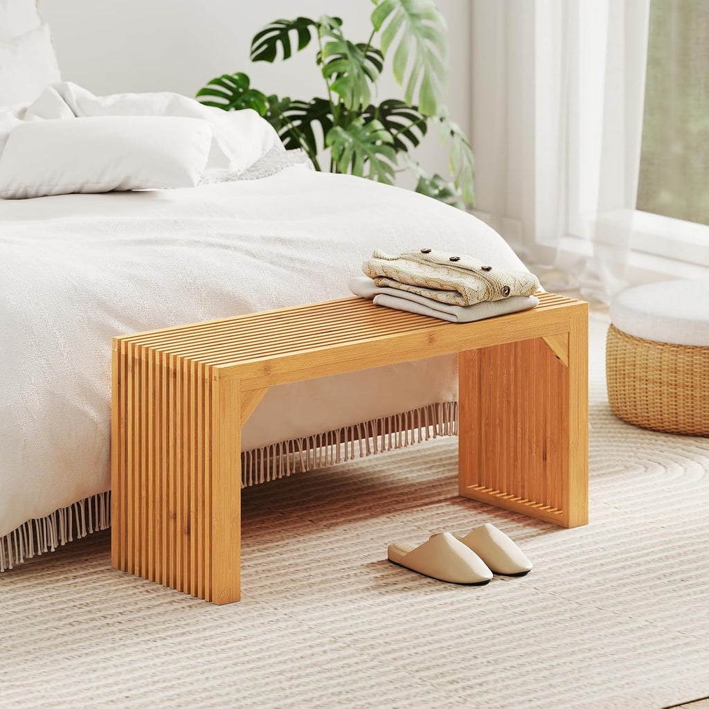 Giantex 36" Bamboo Dining Bench, 660Lbs Capacity, 2-Person Kitchen Table Bench for Living Room, Bedroom, Bathroom, Entryway Hallway, Front Door, End of Bed, Indoor Outdoor Use, 2 Pack