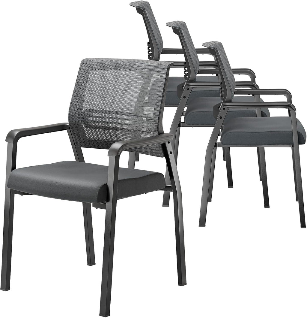 VINGLI Oversize 350 lbs Waiting Room Chairs, 4P Stackable Office Chairs, Grey, Contemporary Style, Mesh Back & Seat, Steel Frame, 355 lbs Capacity
